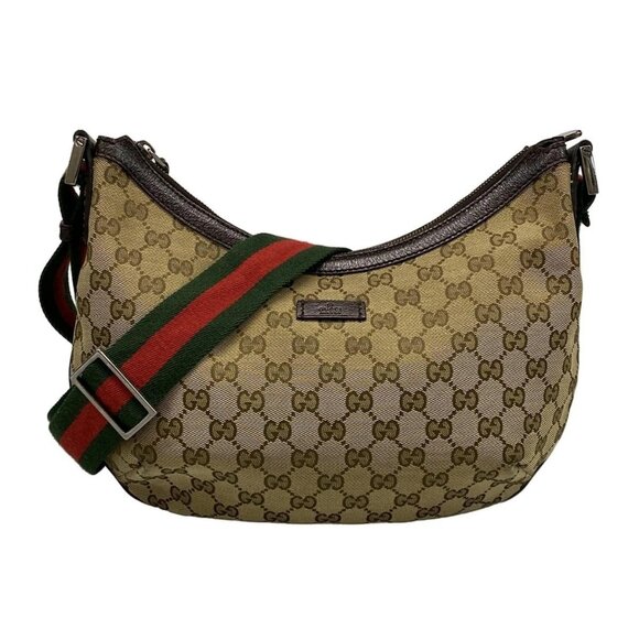 Gucci Handbags - GUCCI GG Pattern, Shelly (Web) 181092 Beige Dark Brown Jacquard Leather